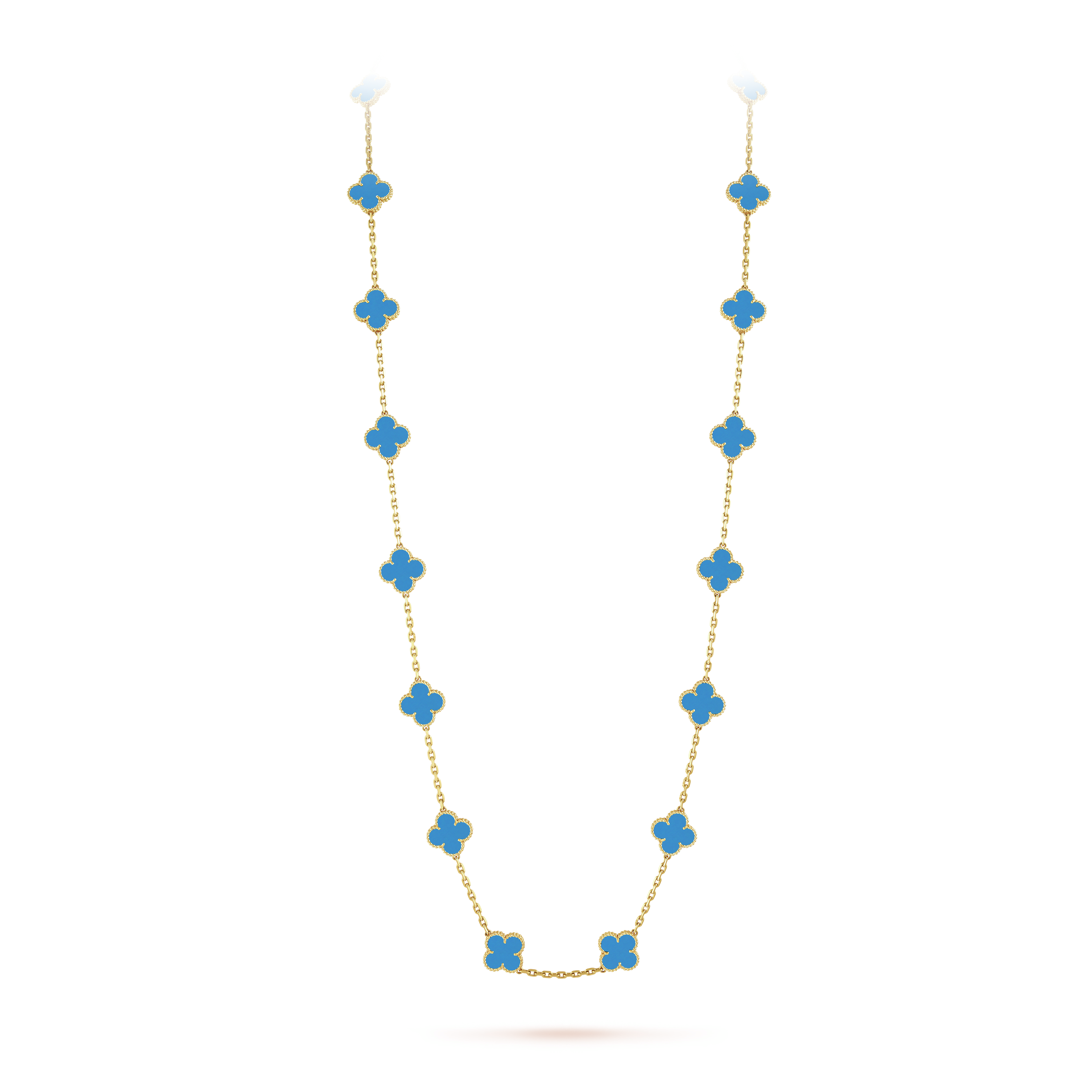 Vintage Alhambra Blue Agate 20 Motifs Long Necklace