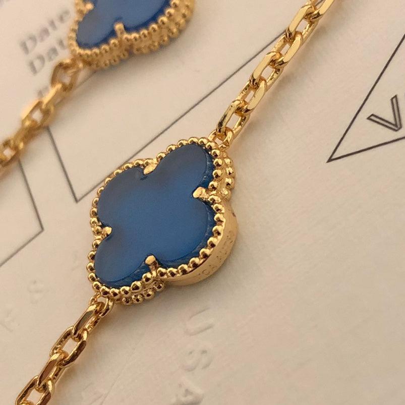 Vintage Alhambra Blue Agate 20 Motifs Long Necklace