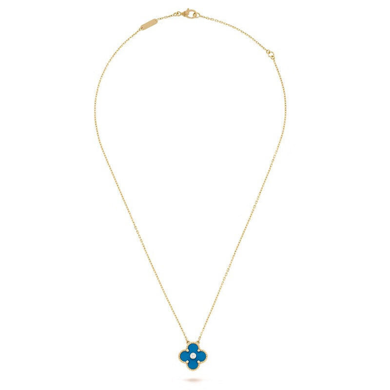 Vintage Alhambra Blue Agate Clover Necklace