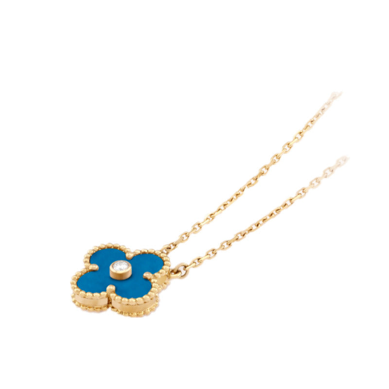 Vintage Alhambra Blue Agate Clover Necklace
