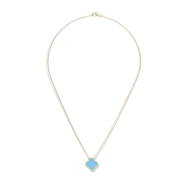 Vintage Alhambra Blue Agate Pendant Necklace