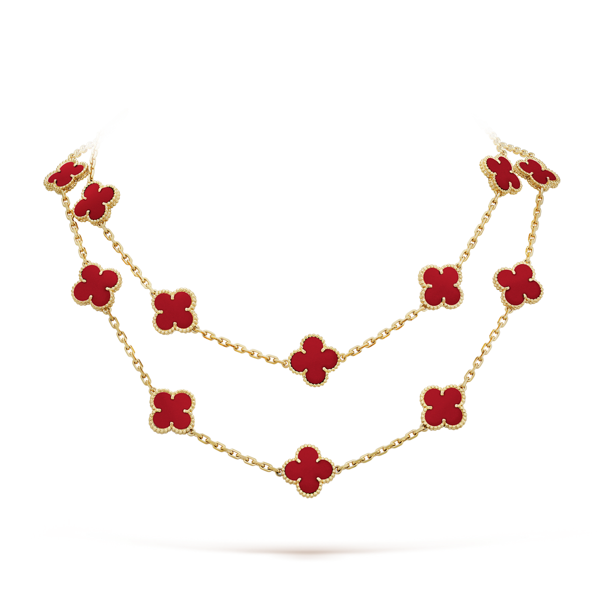 Vintage Alhambra Carnelian 20 Motifs Long Necklace