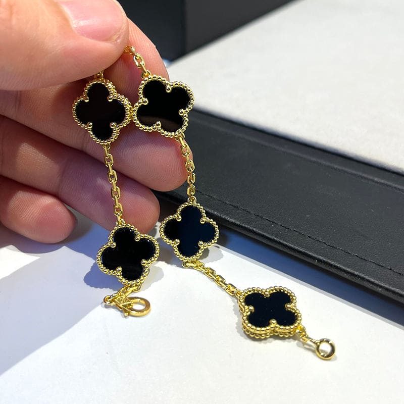 Vintage Alhambra Five Motifs Black Clover Bracelet