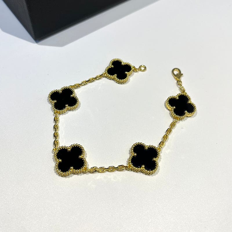Vintage Alhambra Five Motifs Black Clover Bracelet