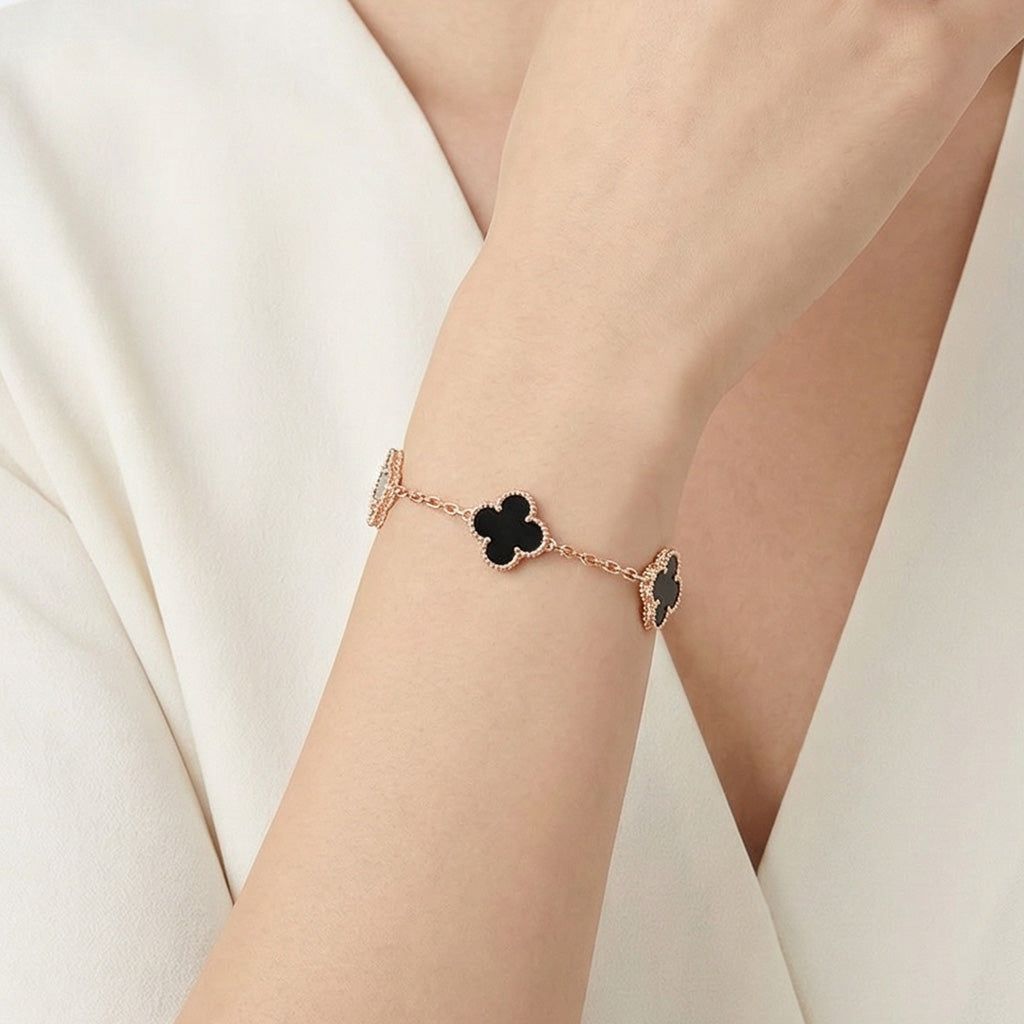 Vintage Alhambra Five Motifs Clover Onyx Bracelet