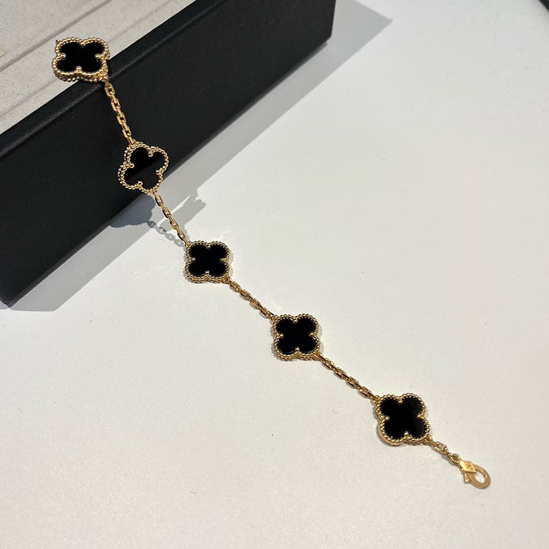 Vintage Alhambra Five Motifs Clover Onyx Bracelet