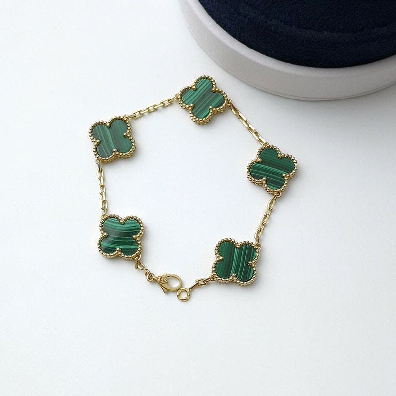 Vintage Alhambra Five Motifs Malachite Clover Bracelet