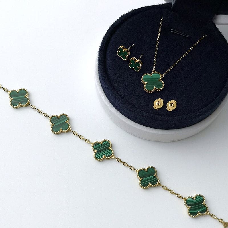 Vintage Alhambra Five Motifs Malachite Clover Bracelet