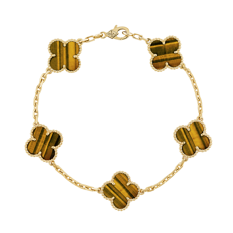Vintage Alhambra Five Motifs Tiger Eye Bracelet