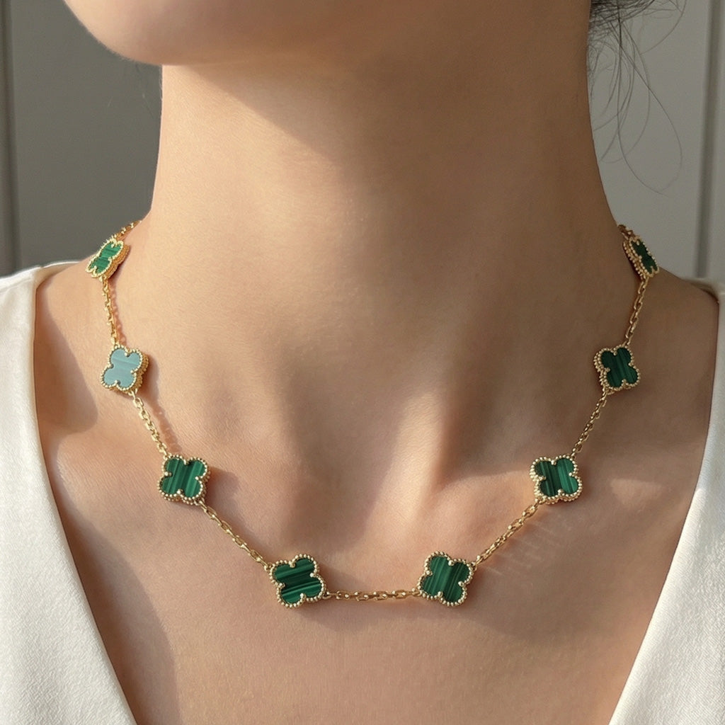 Vintage Alhambra Malachite 10 Motifs Elegance Necklace