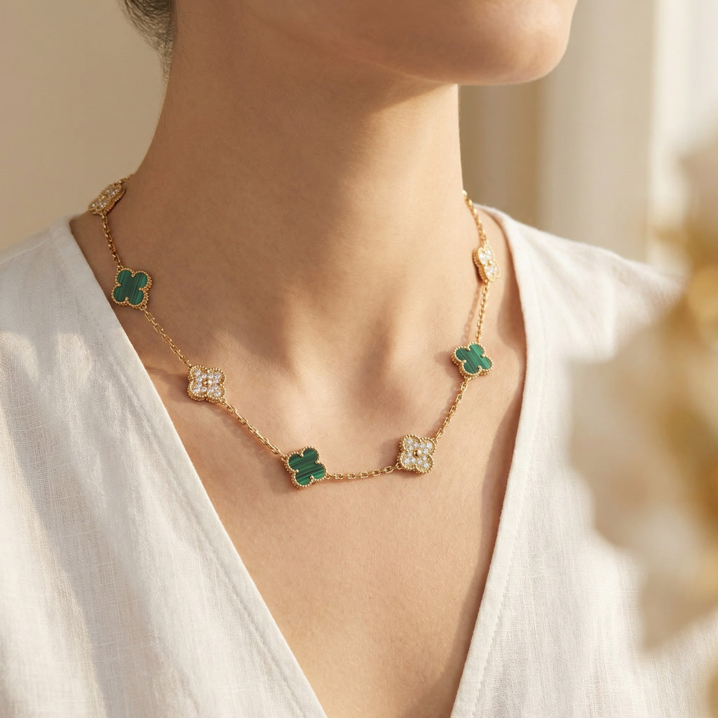 Vintage Alhambra Malachite 10 Motifs Necklace