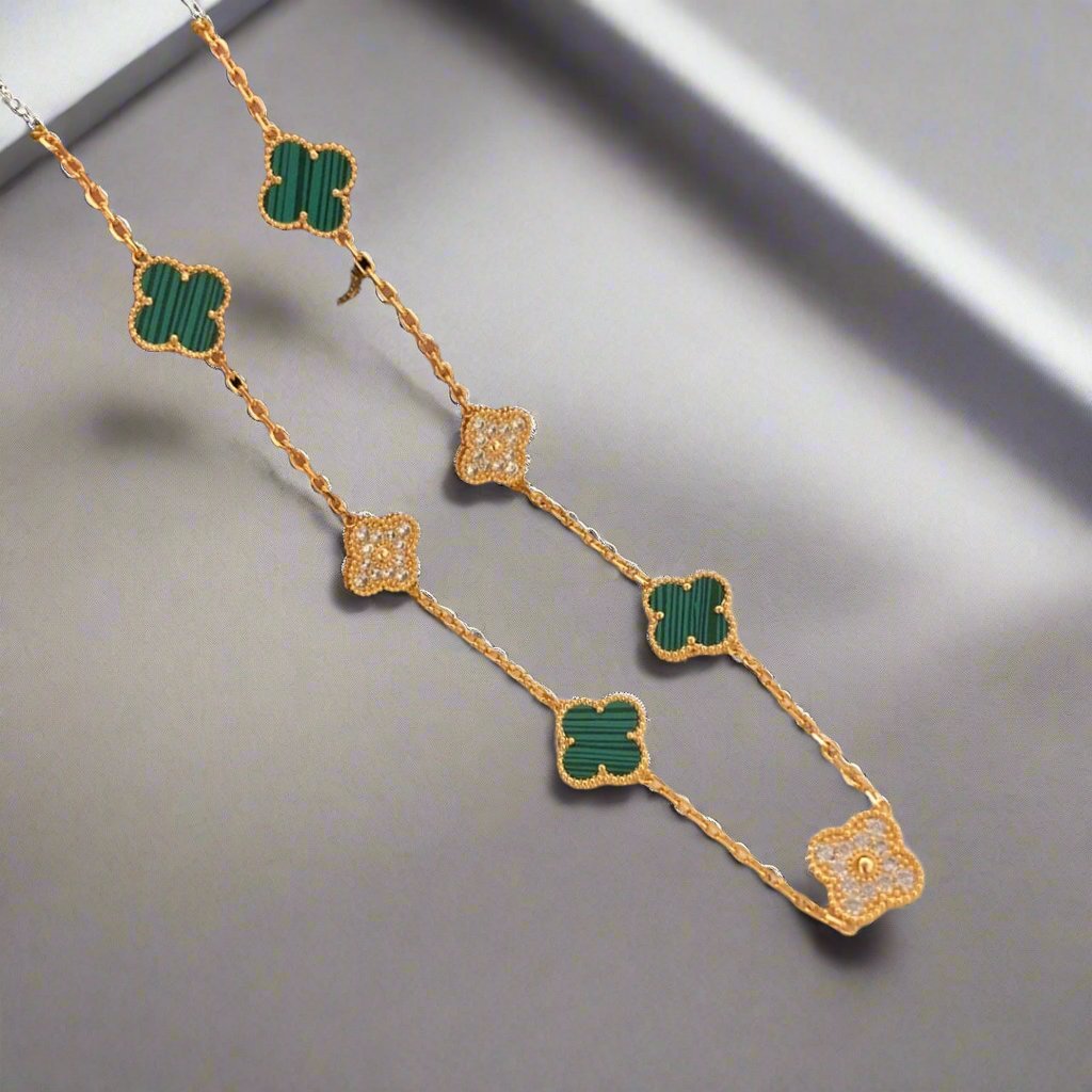 Vintage Alhambra Malachite 10 Motifs Necklace