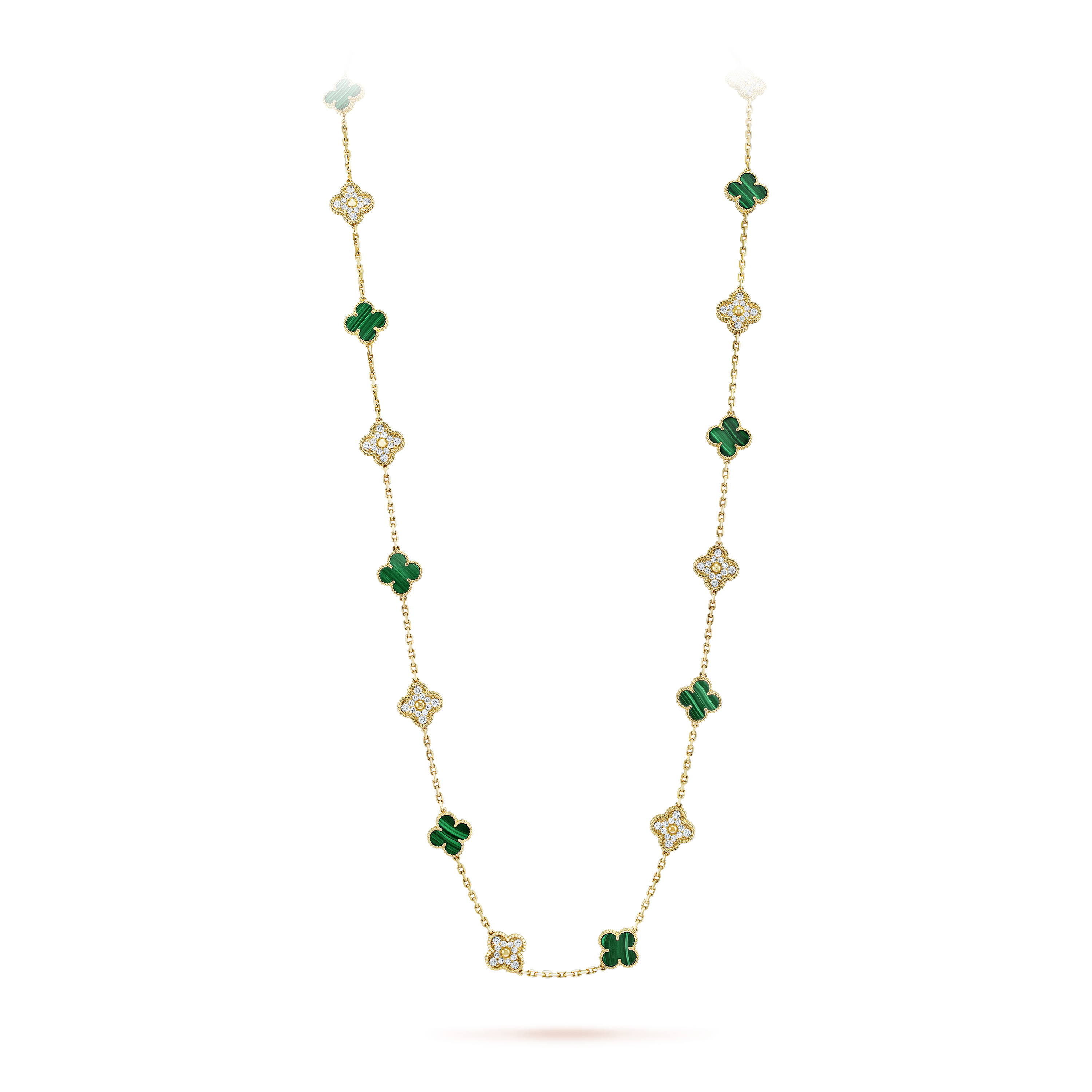 Vintage Alhambra Malachite 20 Motifs Long Clover Necklace