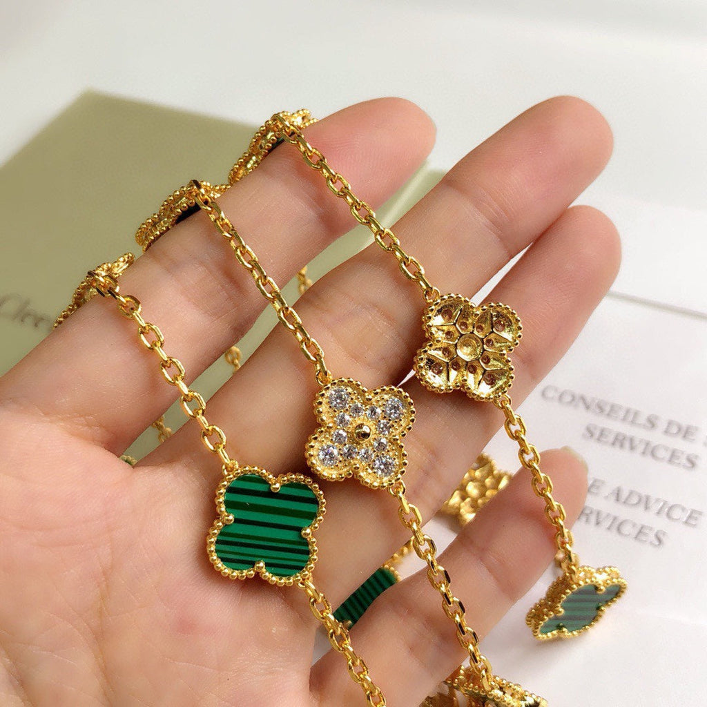 Vintage Alhambra Malachite 20 Motifs Long Clover Necklace