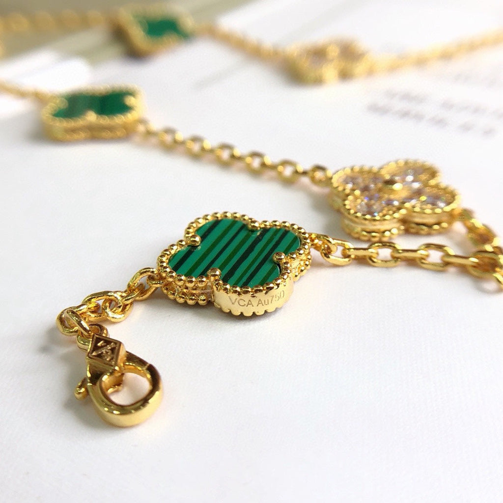 Vintage Alhambra Malachite 20 Motifs Long Clover Necklace