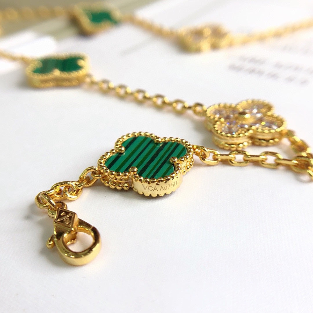 Vintage Alhambra Malachite 20 Motifs Long Clover Necklace