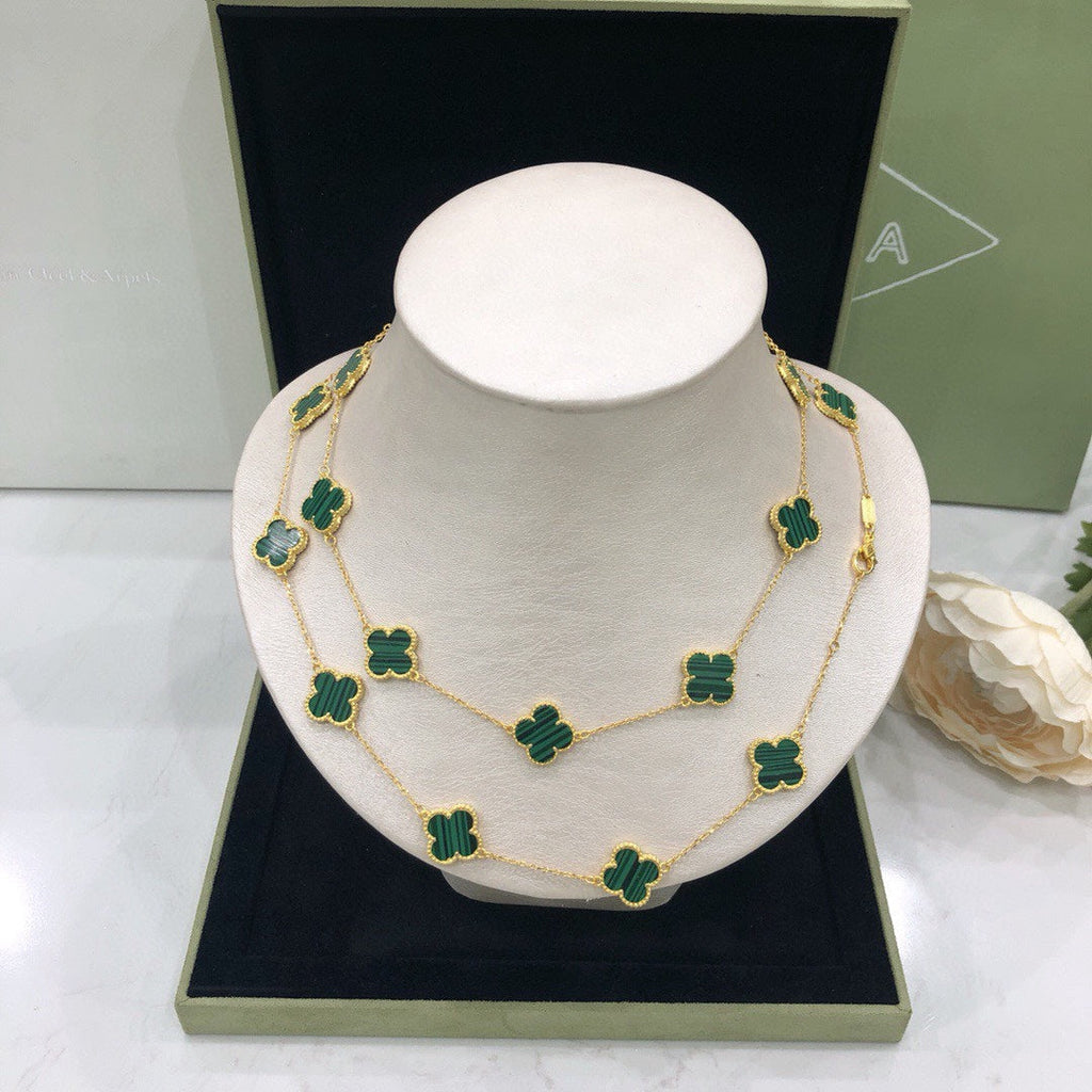 Vintage Alhambra Malachite 20 Motifs Long Necklace