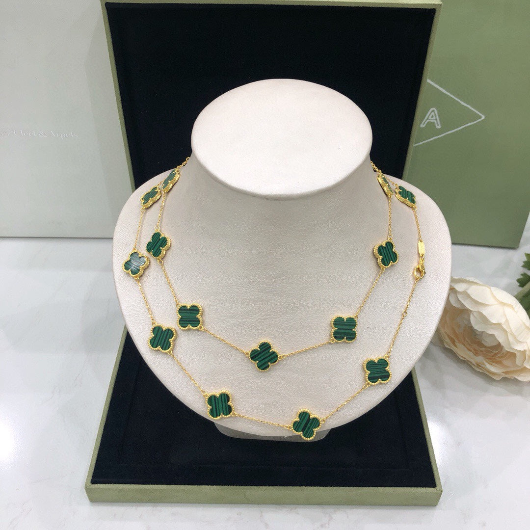 Vintage Alhambra Malachite 20 Motifs Long Necklace