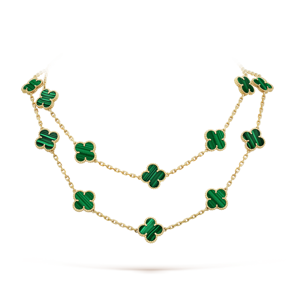 Vintage Alhambra Malachite 20 Motifs Long Necklace
