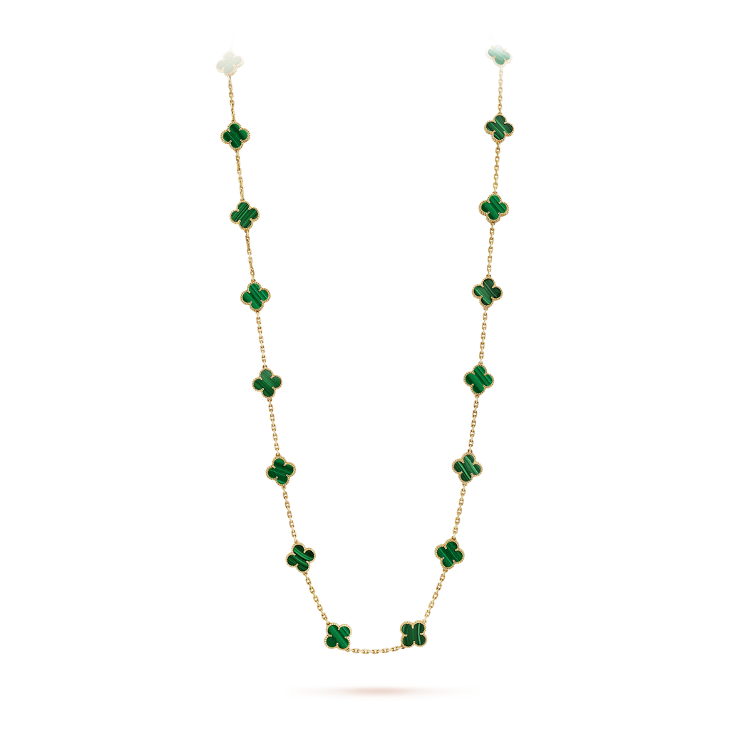 Vintage Alhambra Malachite 20 Motifs Long Necklace