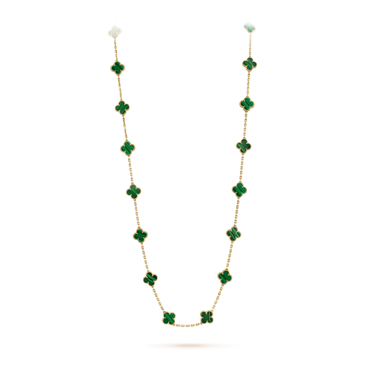 Vintage Alhambra Malachite 20 Motifs Long Necklace