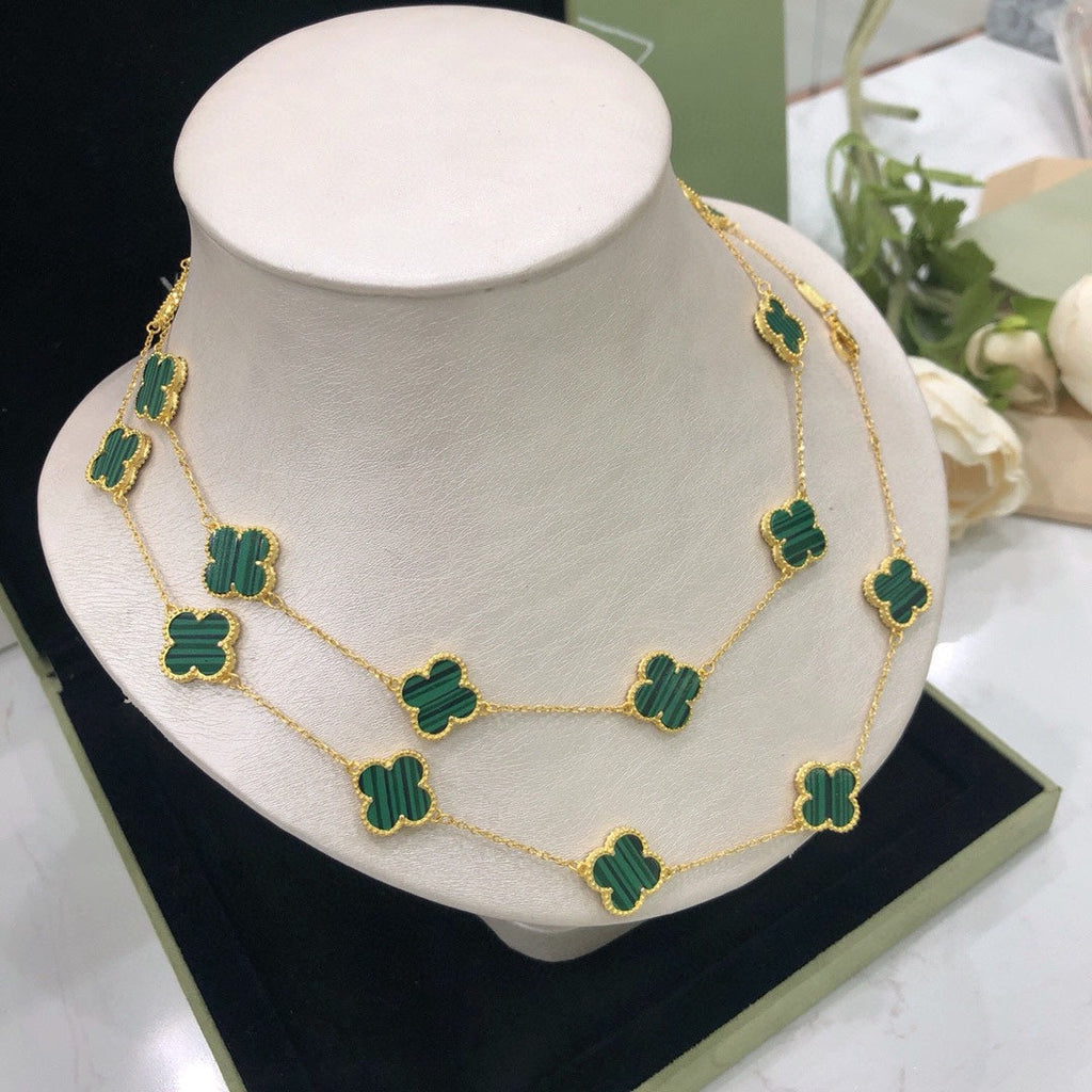 Vintage Alhambra Malachite 20 Motifs Long Necklace