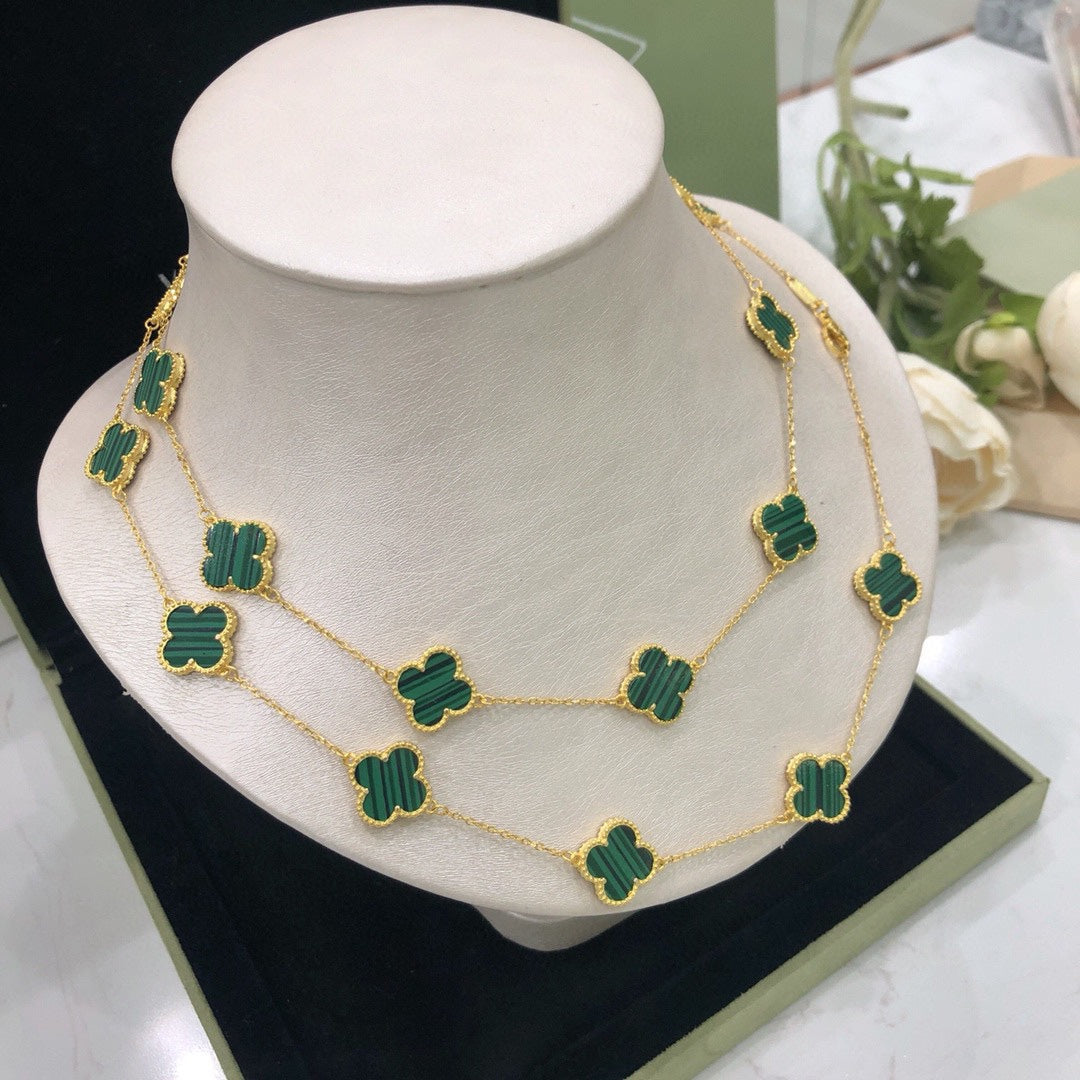 Vintage Alhambra Malachite 20 Motifs Long Necklace
