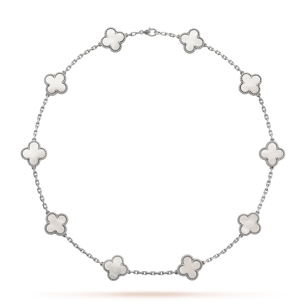 Vintage Alhambra Mother Of Pearl 10 Motifs Necklace