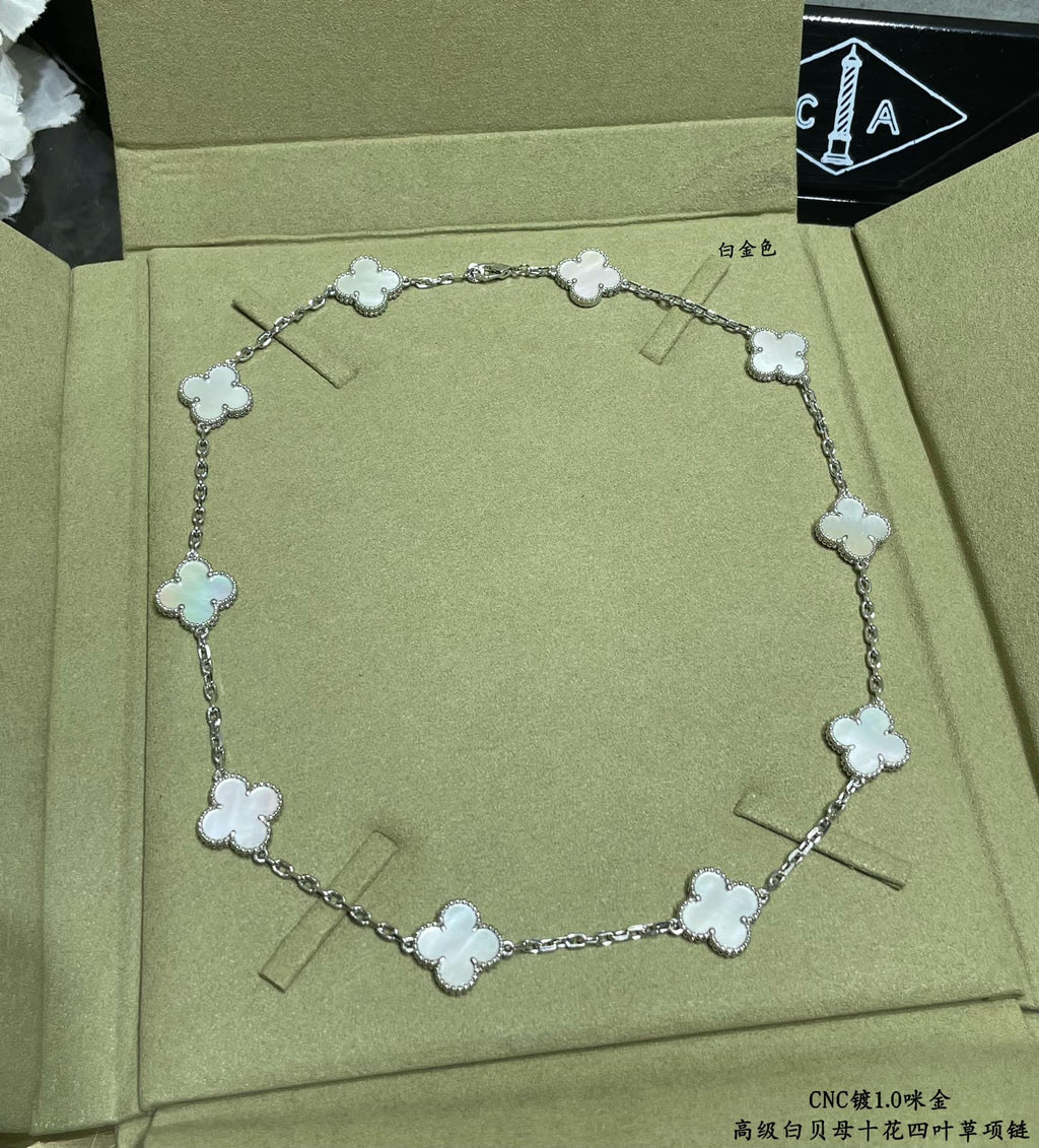 Vintage Alhambra Mother Of Pearl 10 Motifs Necklace