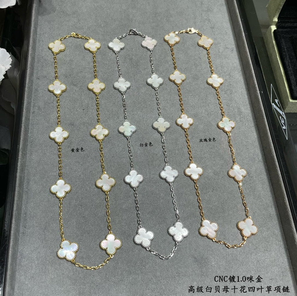 Vintage Alhambra Mother Of Pearl 10 Motifs Necklace