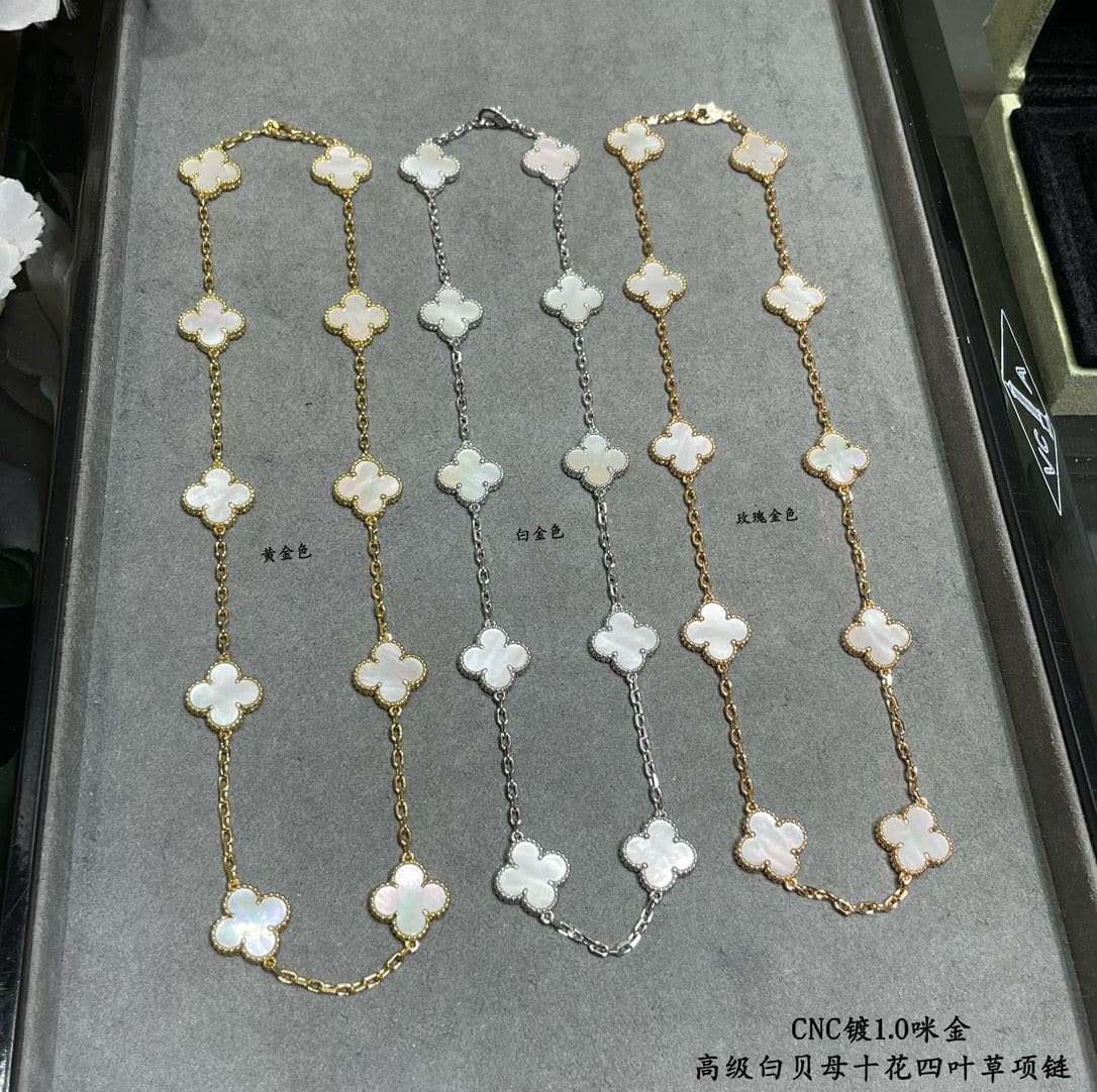 Vintage Alhambra Mother Of Pearl 10 Motifs Necklace