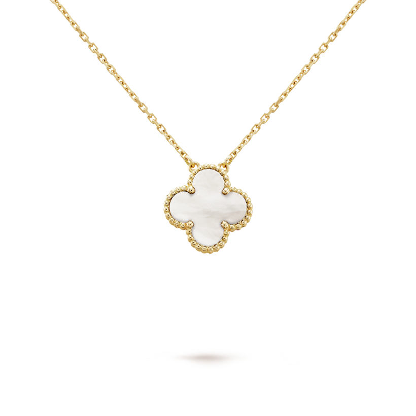 Vintage Alhambra Mother Of Pearl Clover Pendant Necklace
