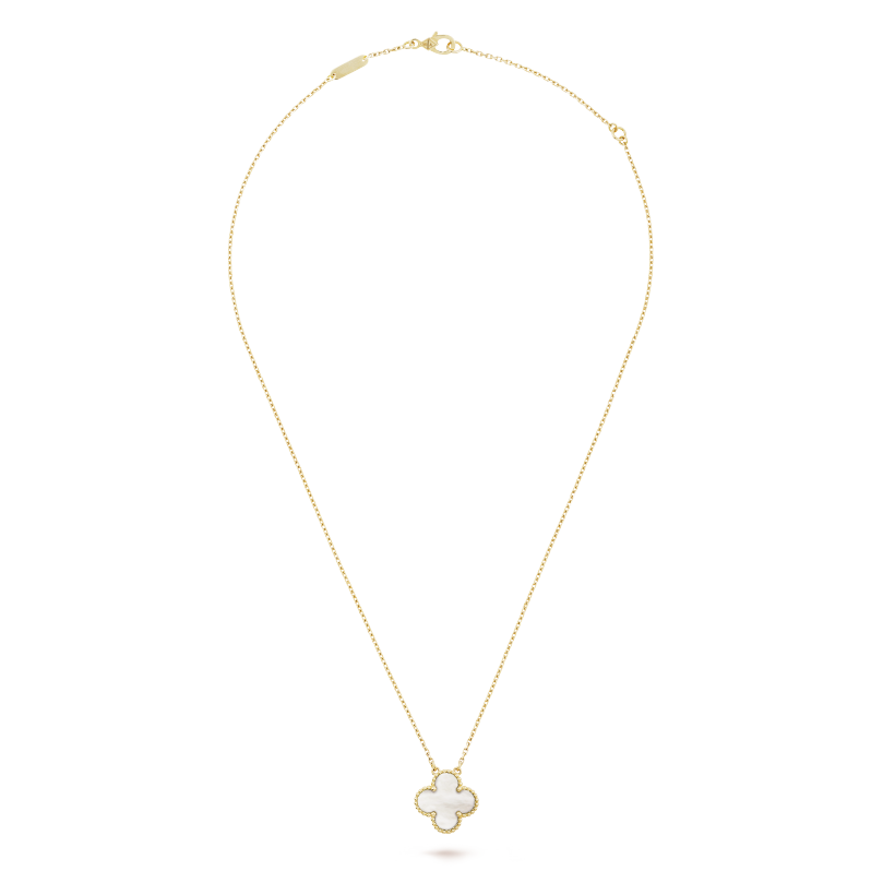 Vintage Alhambra Mother Of Pearl Clover Pendant Necklace