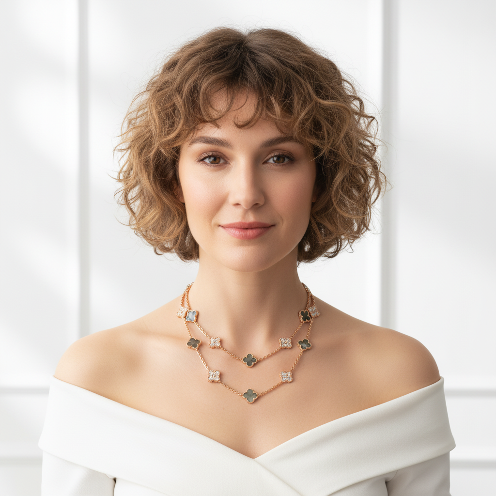 Vintage Alhambra Onyx 20 Motifs Long Necklace
