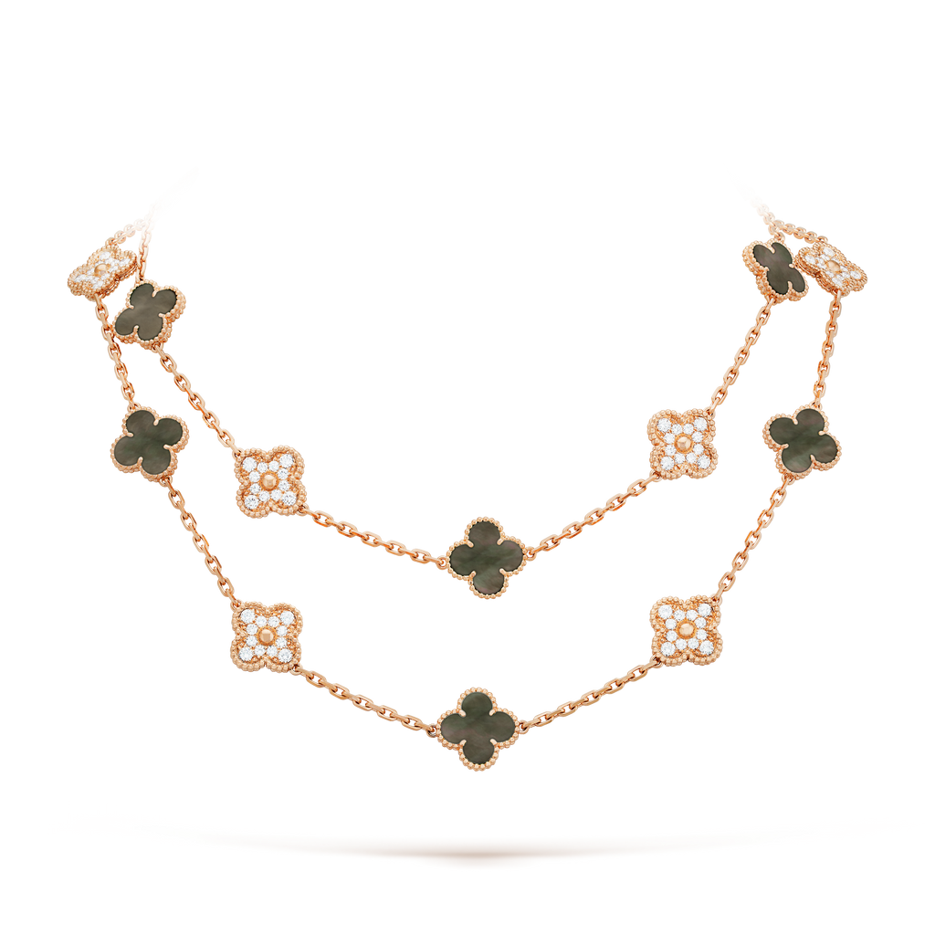 Vintage Alhambra Onyx 20 Motifs Long Necklace