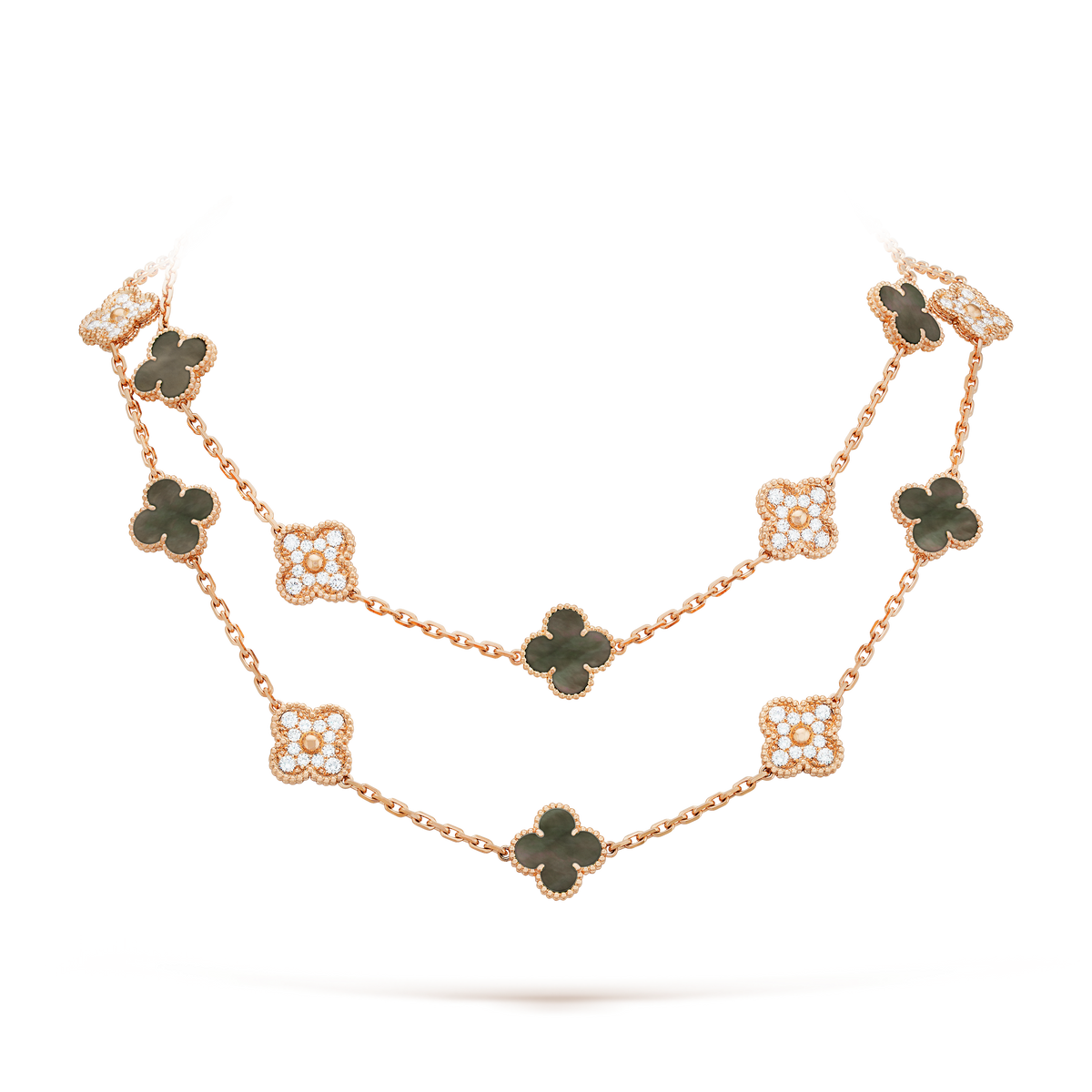 Vintage Alhambra Onyx 20 Motifs Long Necklace