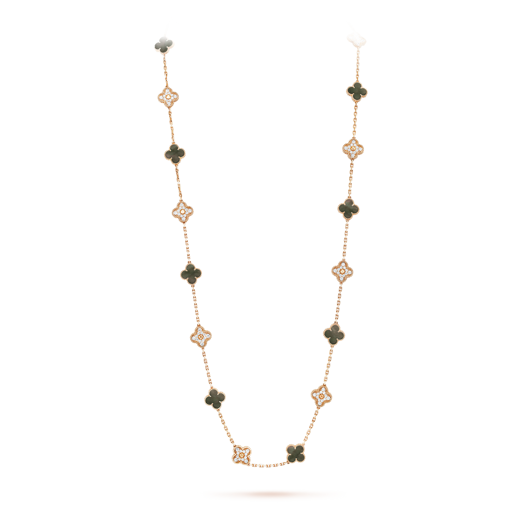 Vintage Alhambra Onyx 20 Motifs Long Necklace