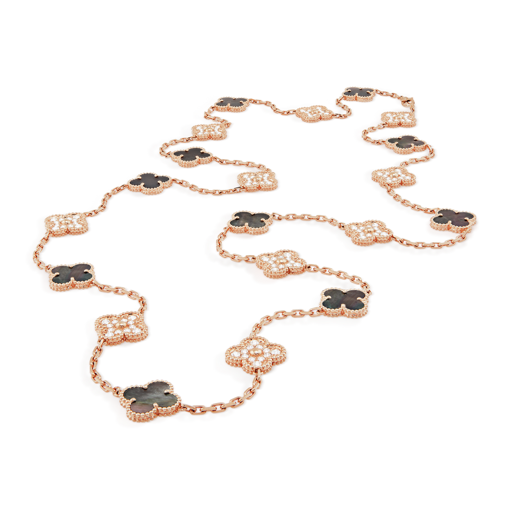 Vintage Alhambra Onyx 20 Motifs Long Necklace