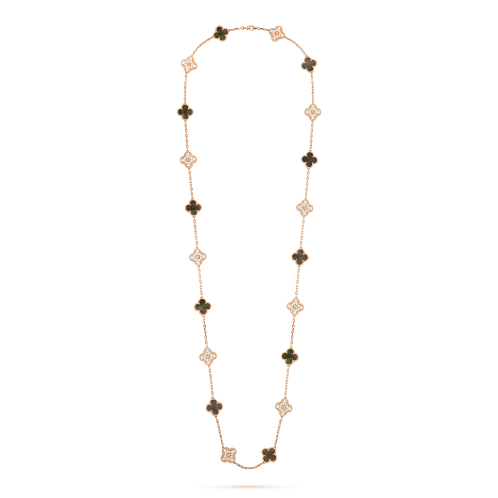 Vintage Alhambra Onyx 20 Motifs Long Necklace