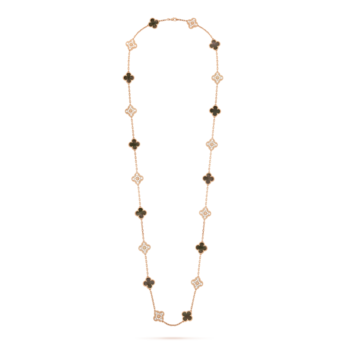 Vintage Alhambra Onyx 20 Motifs Long Necklace