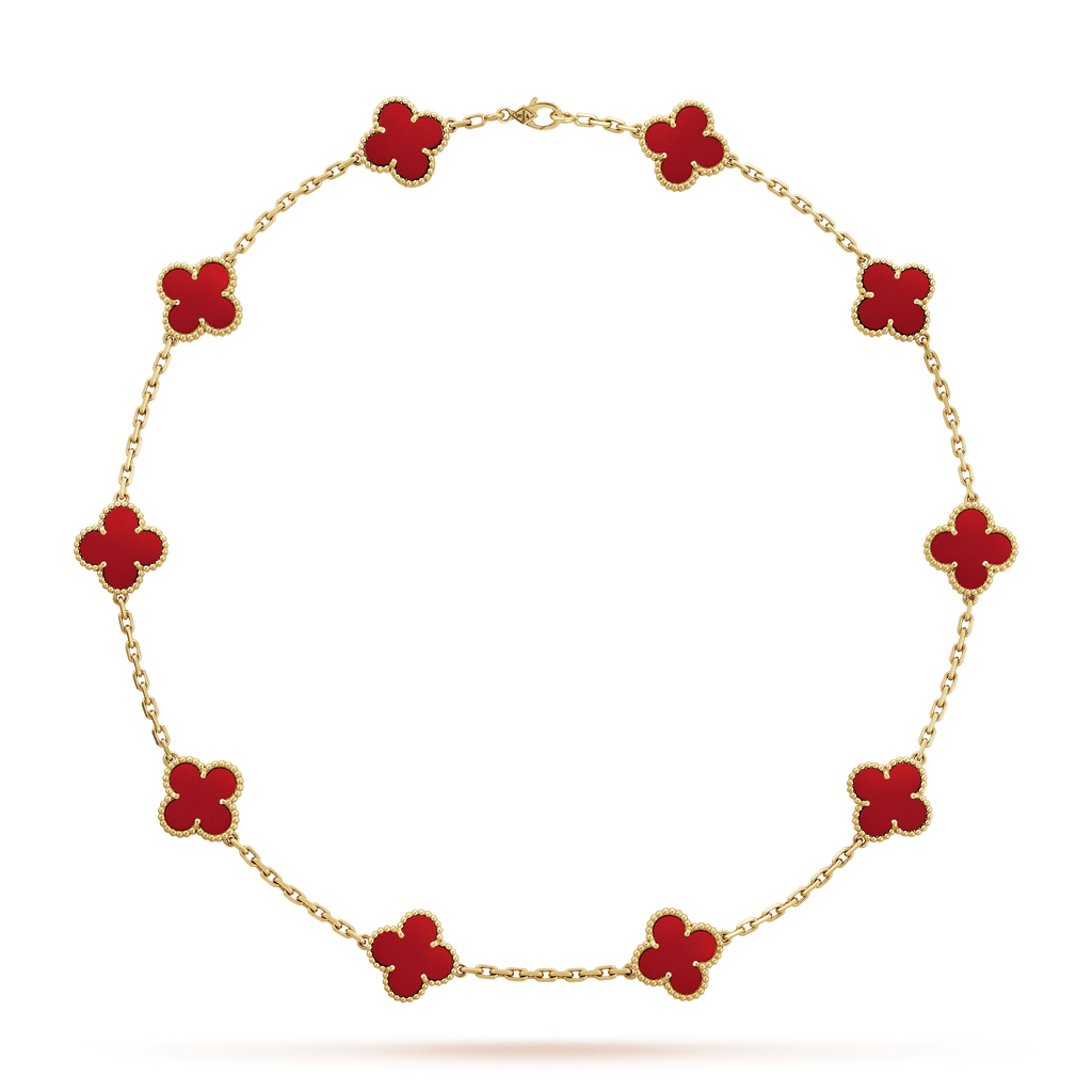 Vintage Alhambra Red Carnelian 10 Motifs Necklace