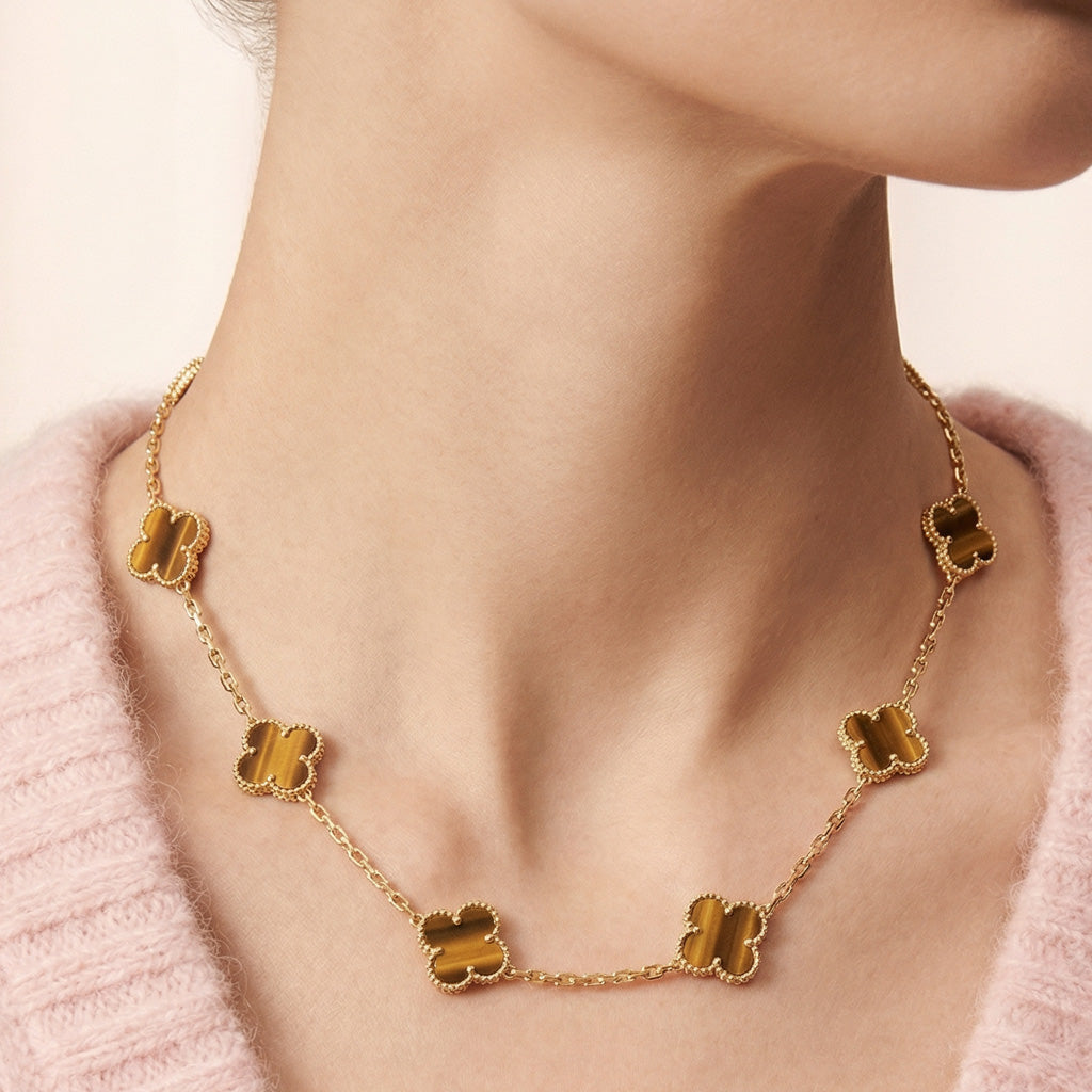 Vintage Alhambra Tiger’s Eye 10 Motifs Necklace