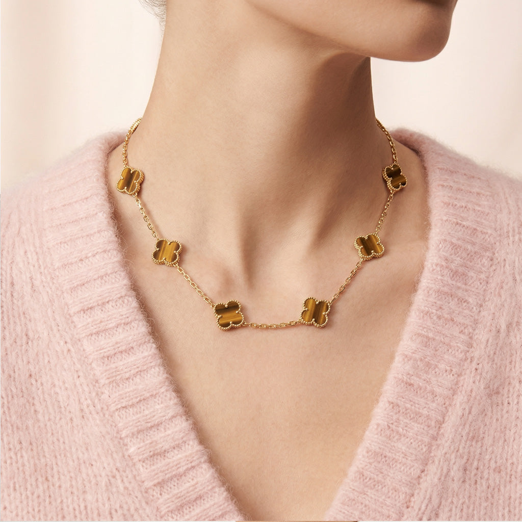 Vintage Alhambra Tiger’s Eye 10 Motifs Necklace