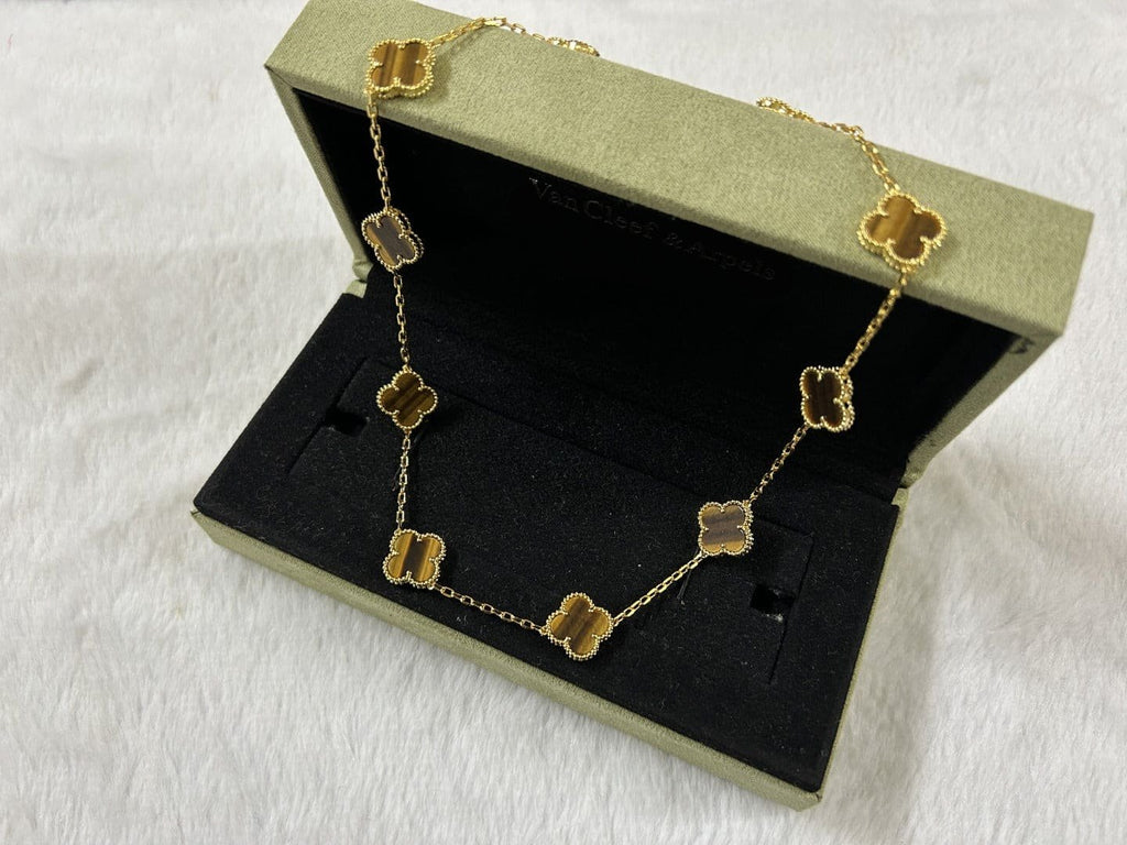 Vintage Alhambra Tiger’s Eye 10 Motifs Necklace