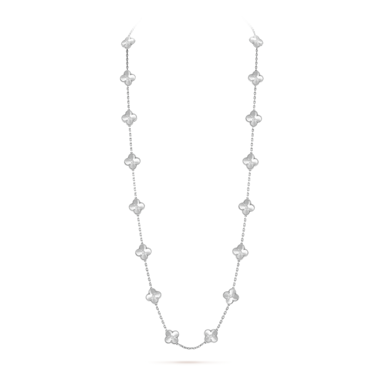 Vintage Alhambra White Agate 20 Motifs Long Necklace
