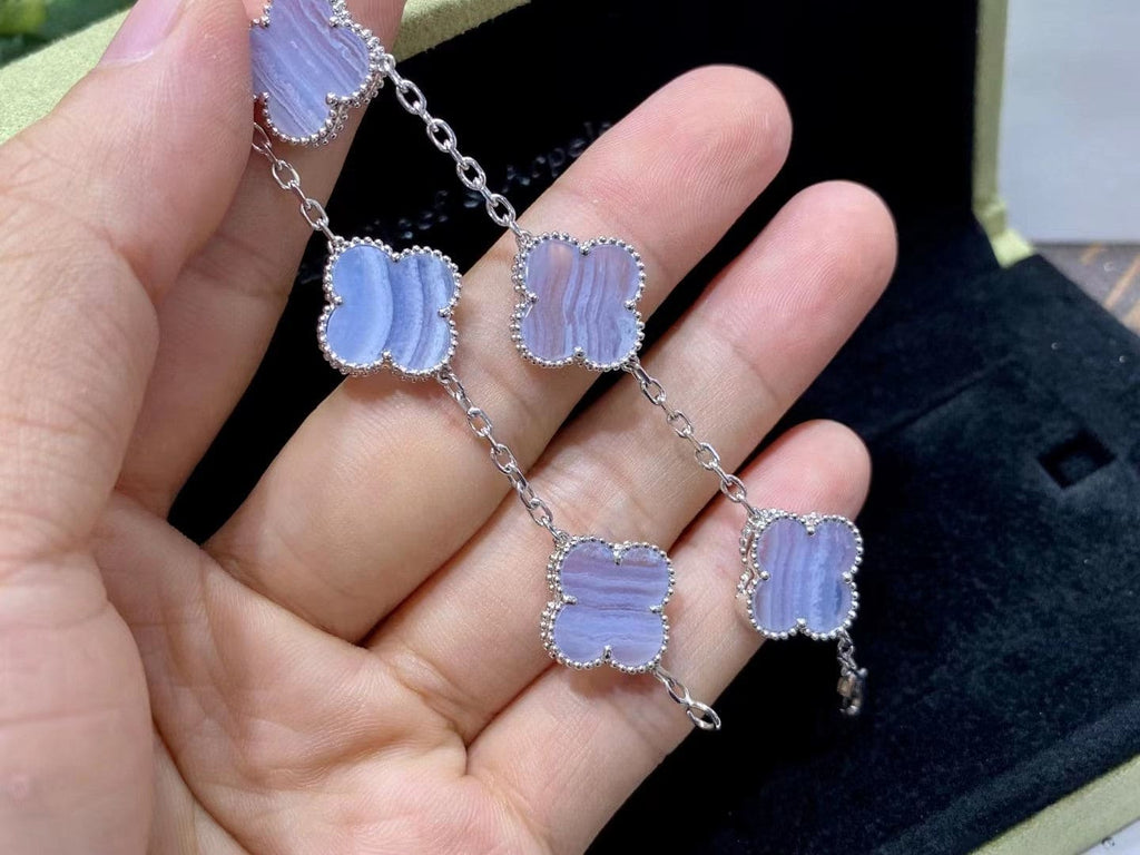 Vintage Alhambra White Chalcedony 10 Motifs Necklace