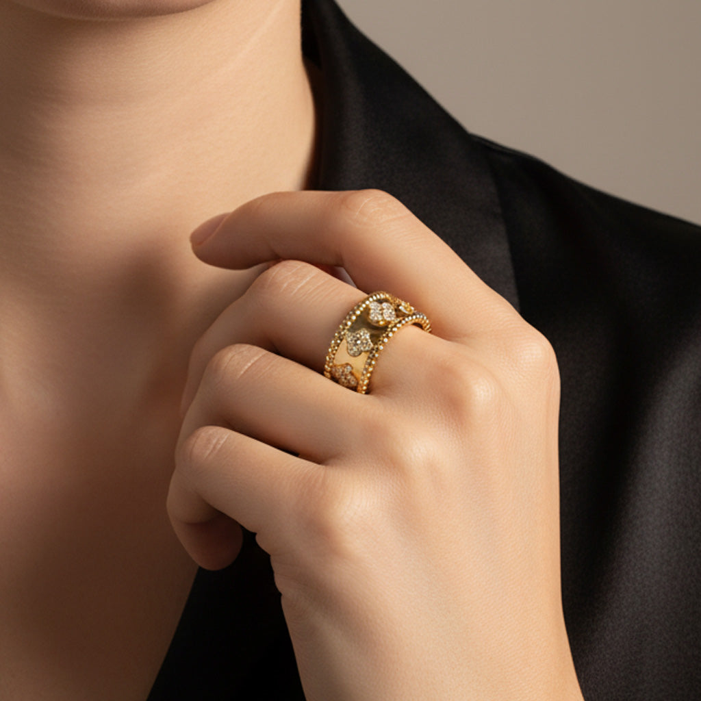 Wide Band Clover Ring