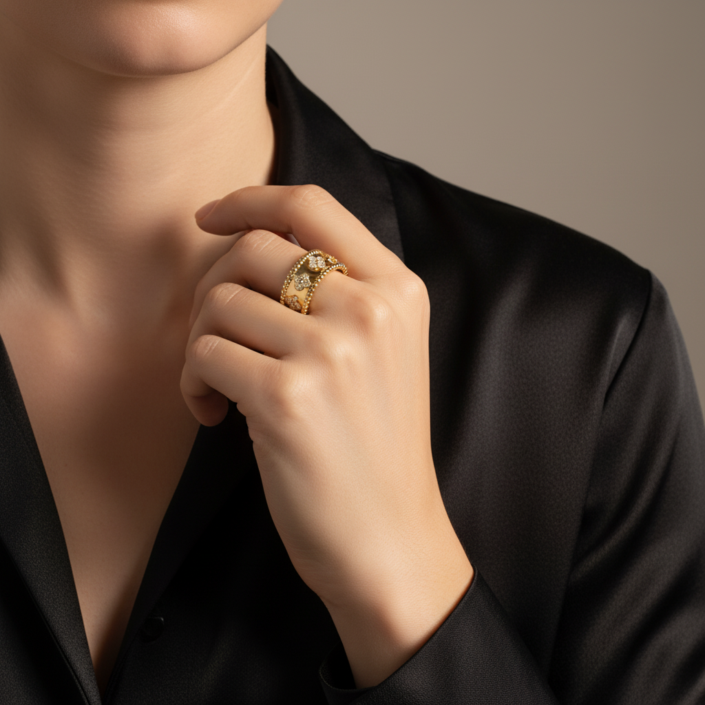 Wide Band Clover Ring